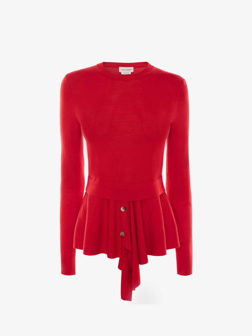 Prendas De Punto Alexander McQueen Peplum Fine Sweater Mujer - Rojos - Mexico 147-LYIKGH